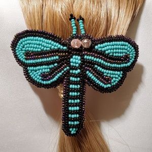 Hand Beaded Dragonfly Barrette